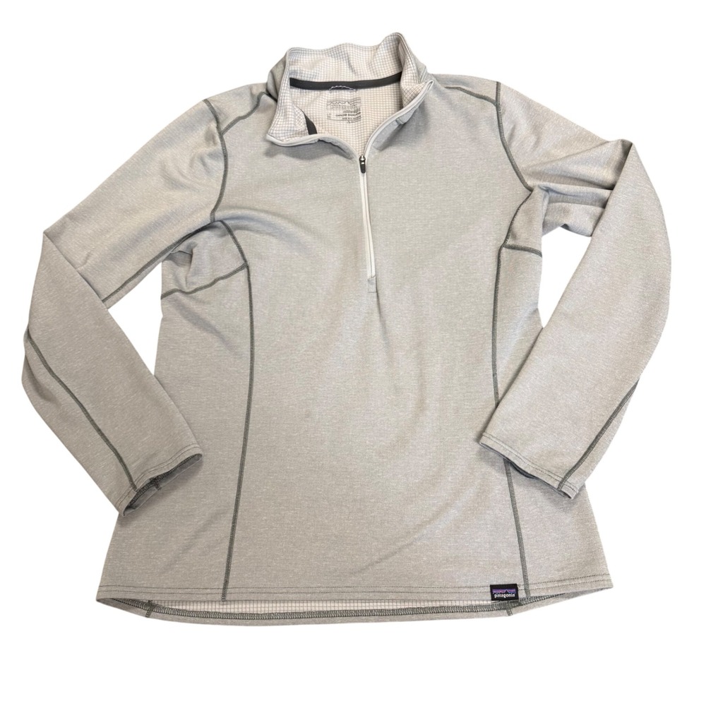 Patagonia Womens Capilene Midweight 1/4 Zip M Grey Polartec Grid Pullover Top